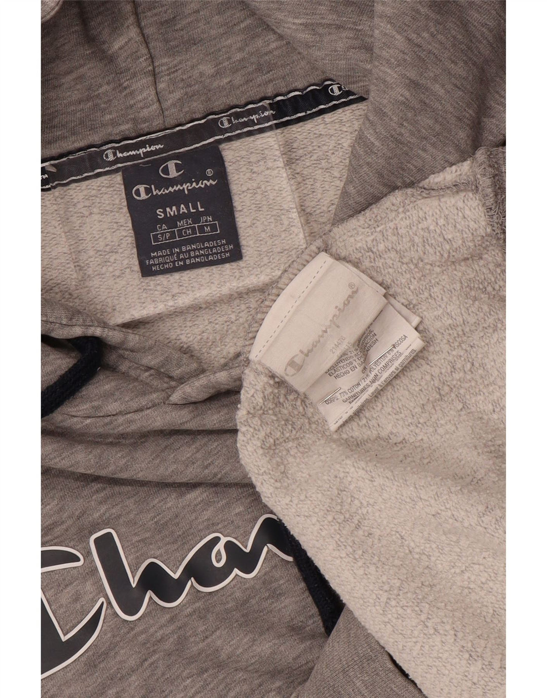 Męski sweter z kapturem i grafiką CHAMPION, mały, szary, nakrapiany, bawełniany