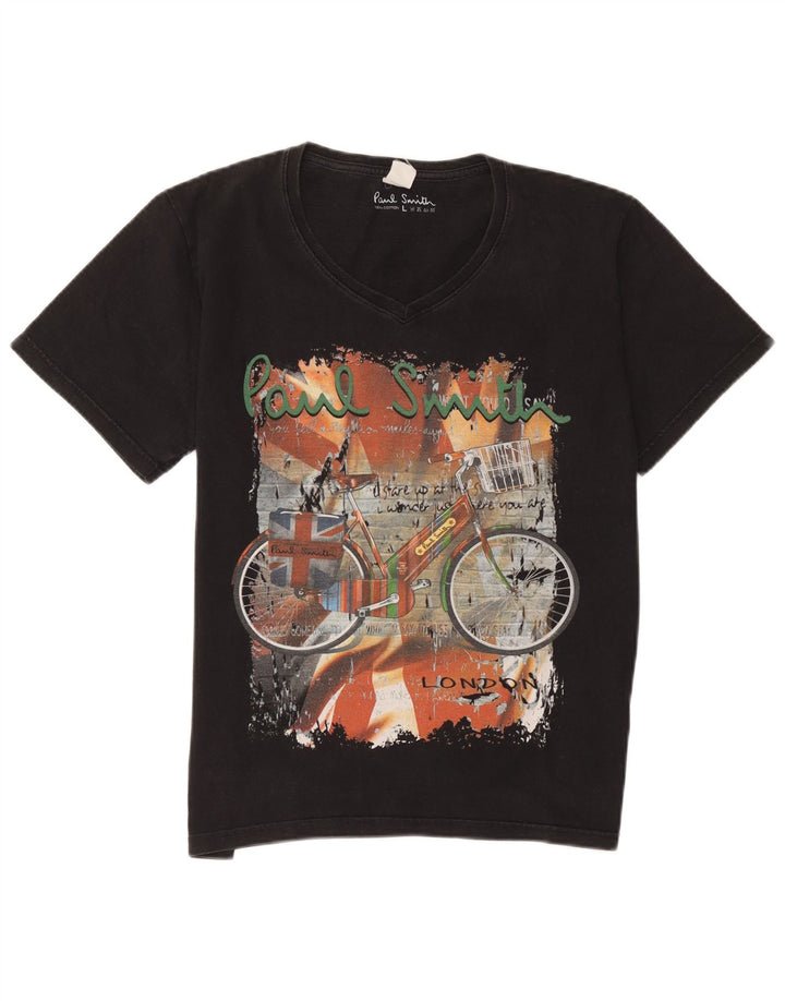 Męski T-shirt z grafiką Paul Smith, duży, czarny, bawełniany
