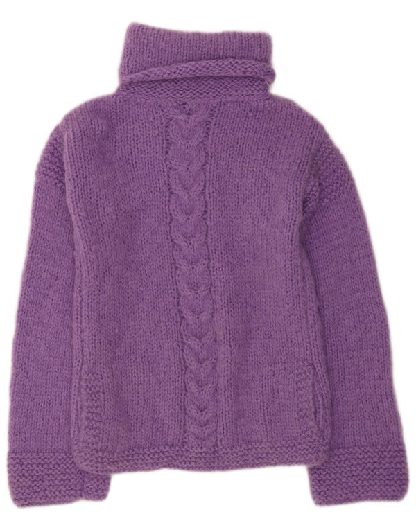 Sweter damski w stylu vintage z wywijanym dekoltem UK 12, średnia fioletowa wełna