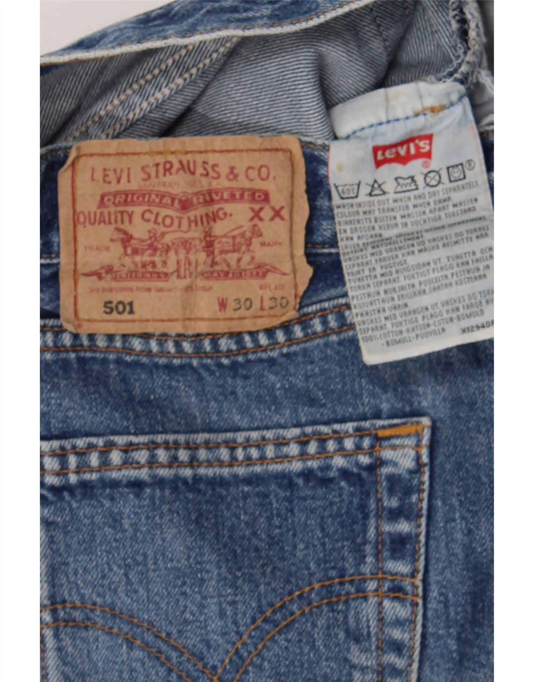 Damskie spodenki jeansowe Levi's 501 W30 Średni niebieski, bawełniany