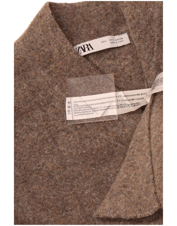 Sweter damski ZARA Crop Cardigan UK 14, duży, brązowy poliamid