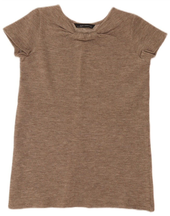 T-shirt damski Zara Top UK 12 Średni brąz nakrapiany