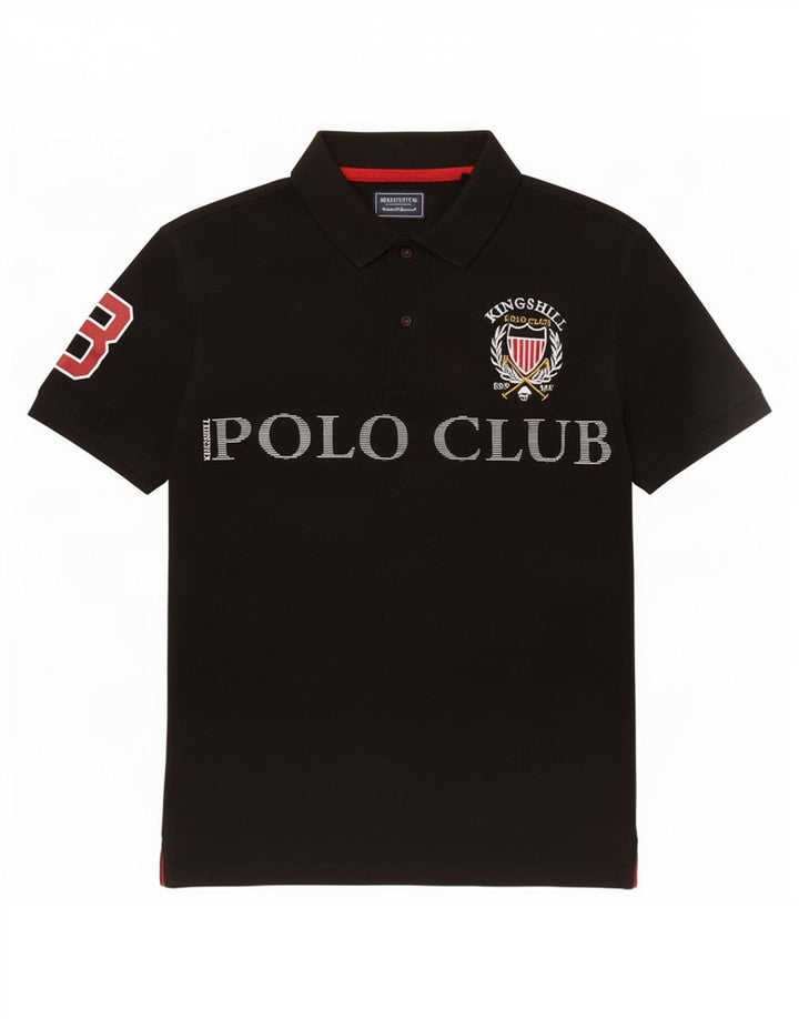 Męska graficzna koszulka polo, mała czarna, bawełniana