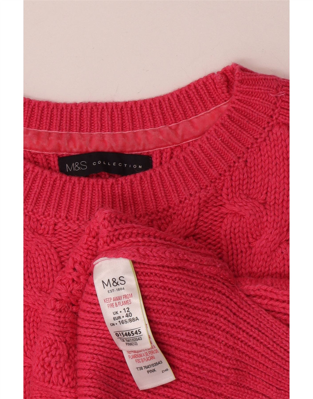 Marks & Spencer Damski sweter z dekoltem w łódkę, UK 12, średni różowy, bawełniany