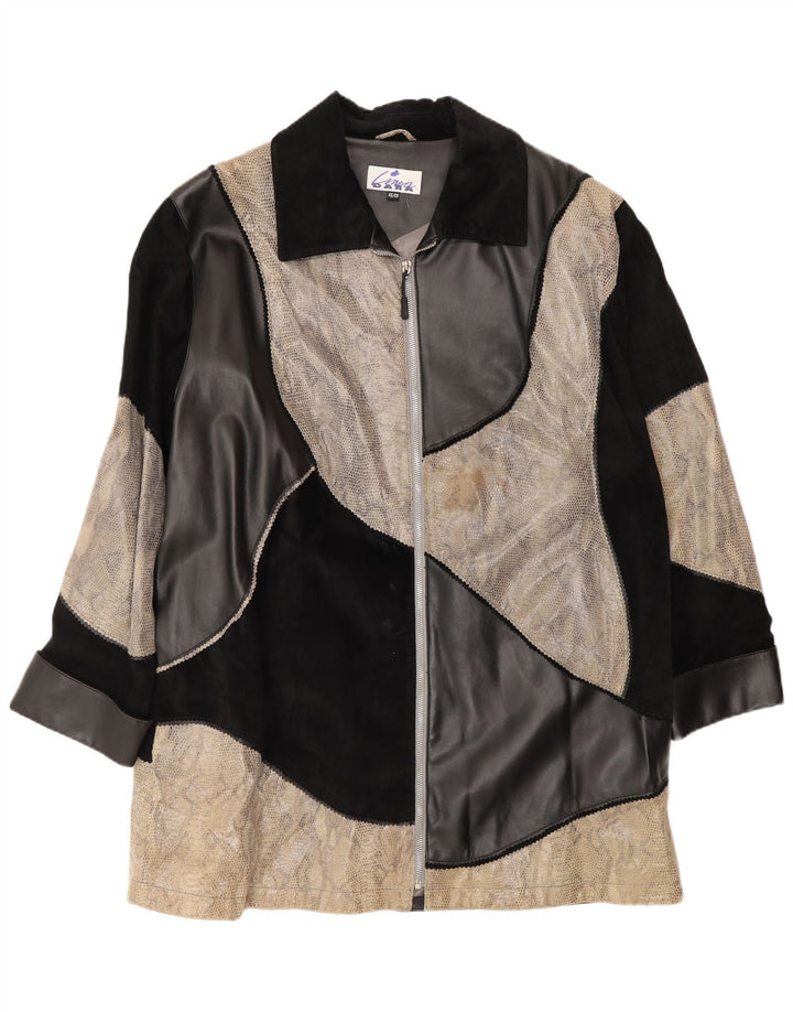 Damska kurtka skórzana Linea EU 46/48 2XL Czarna skóra z blokami kolorów