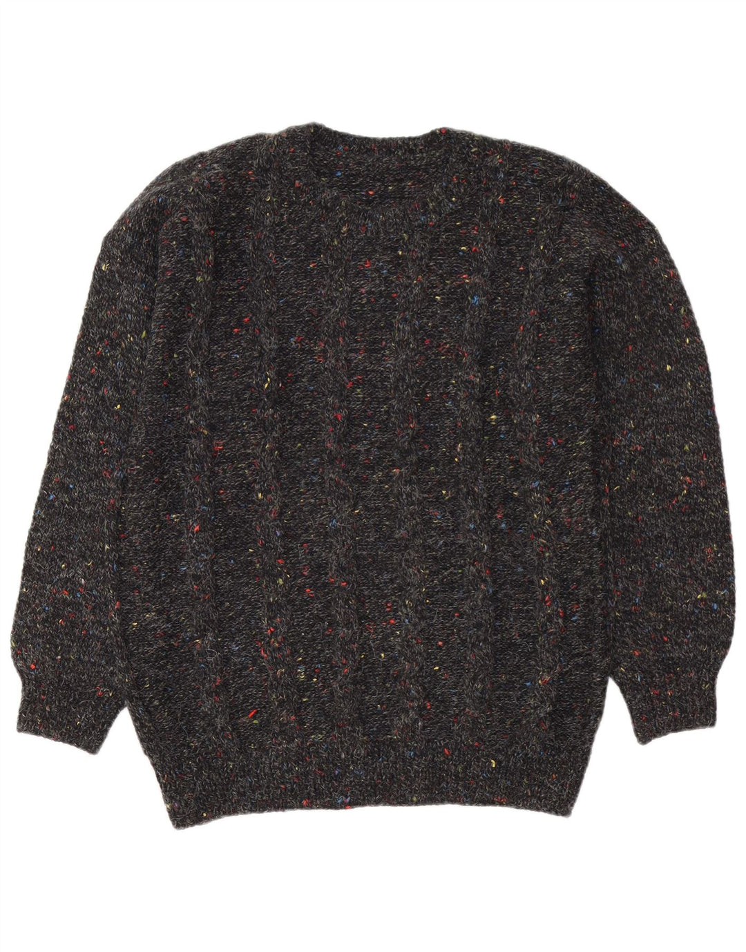 Vintage męski sweter z wycięciem pod szyją, duży, czarny nakrapiany