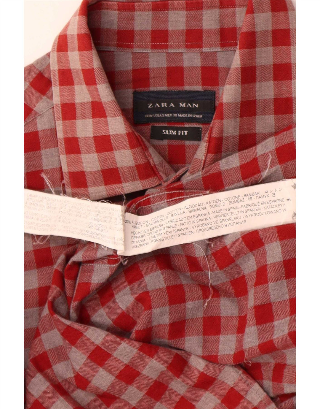 Koszula męska Zara Slim Fit, mała, czerwona bawełniana kratka