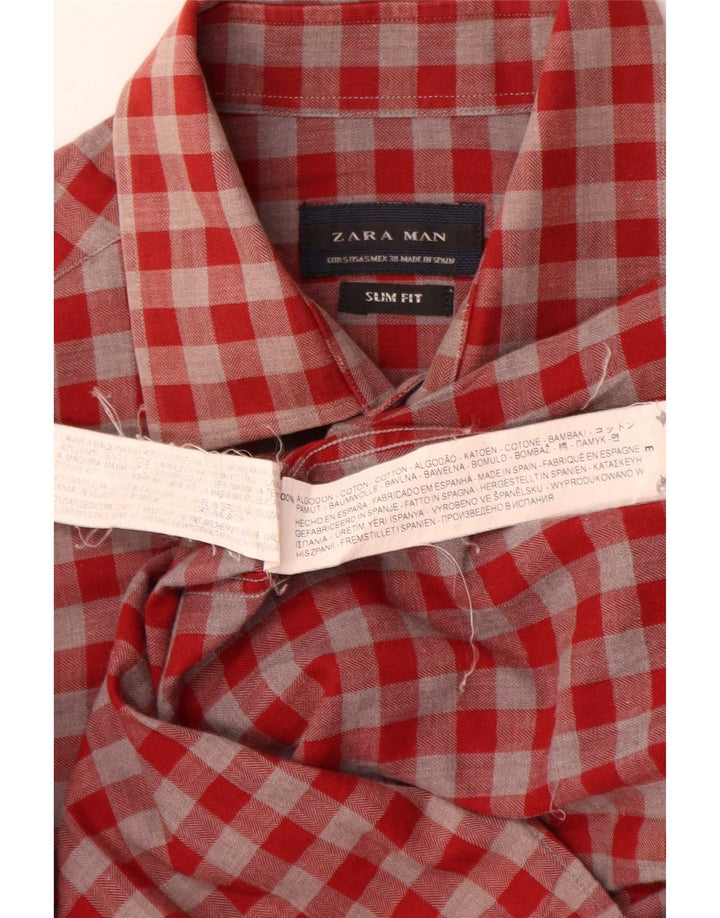 Koszula męska Zara Slim Fit, mała, czerwona bawełniana kratka