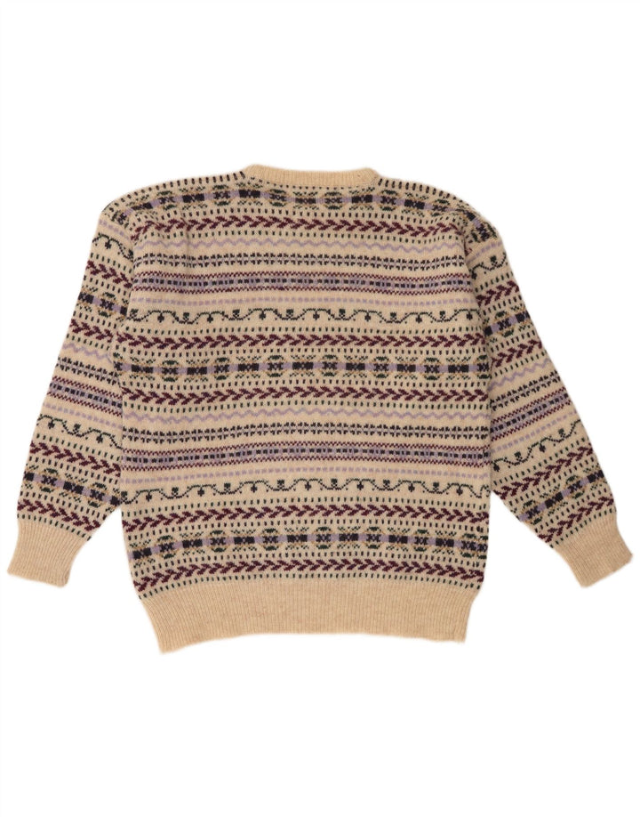 Męski sweter Cubus z okrągłym dekoltem, duży, beżowy, wełna Fair Isle