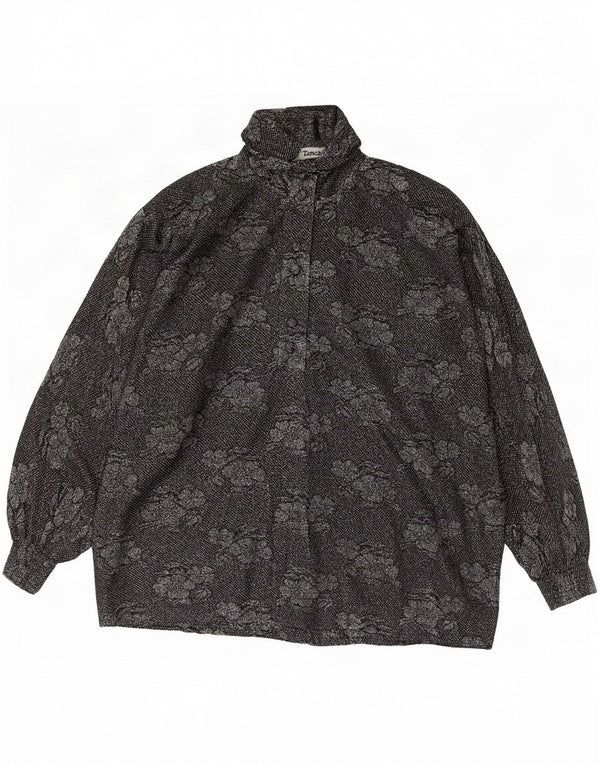Damska bluzka w stylu vintage, przezroczysta, z długim rękawem, UK 18 XL, czarna w kwiaty