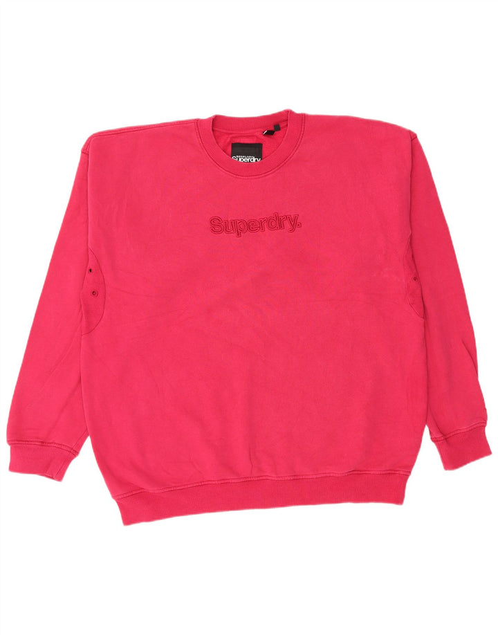 SUPERDRY Męski sweter z grafiką, duży, różowy, bawełniany