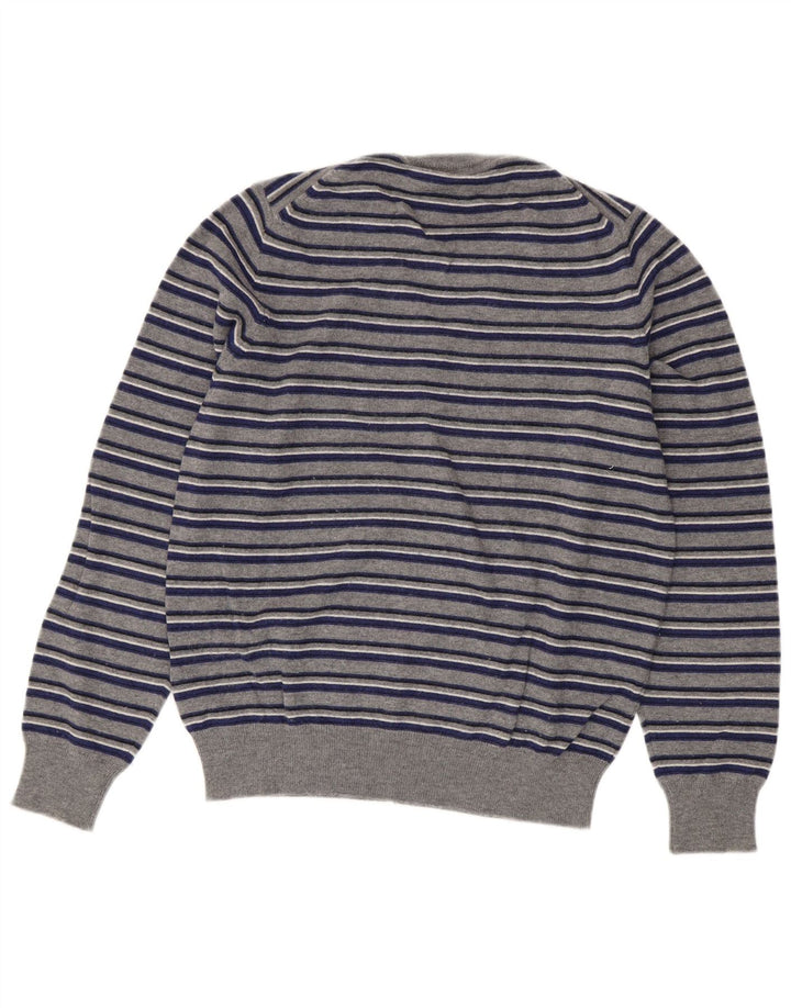 Męski sweter Fred Perry z dekoltem w szpic, mały, szary, wełniany w paski