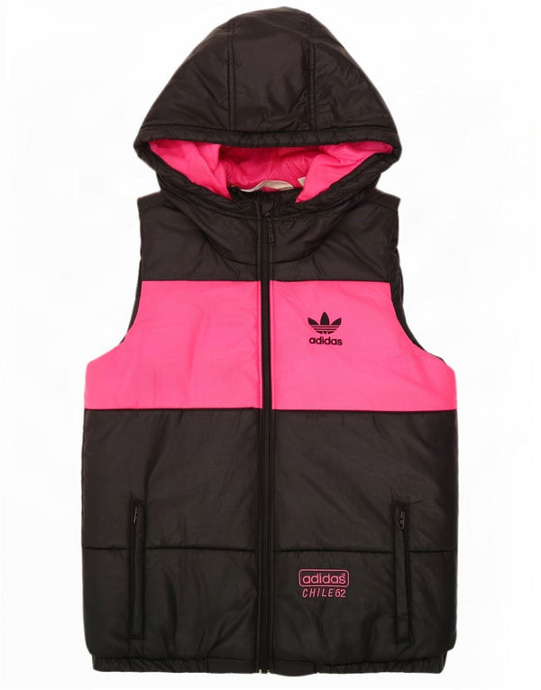 Adidas Womens Hooded Padded Gilet EU 36 Small Black Colourblock Polyester