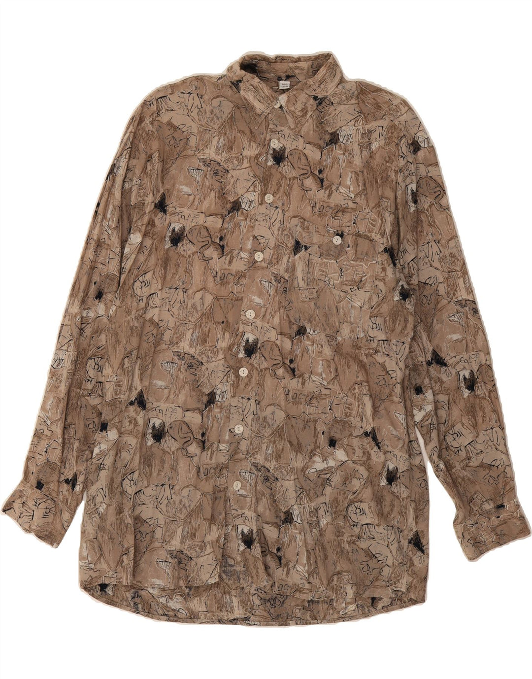 VINTAGE Mens Abstract Pattern Shirt Size 40 Medium Brown Vintage Vintage and Second-Hand Vintage from Messina Hembry 