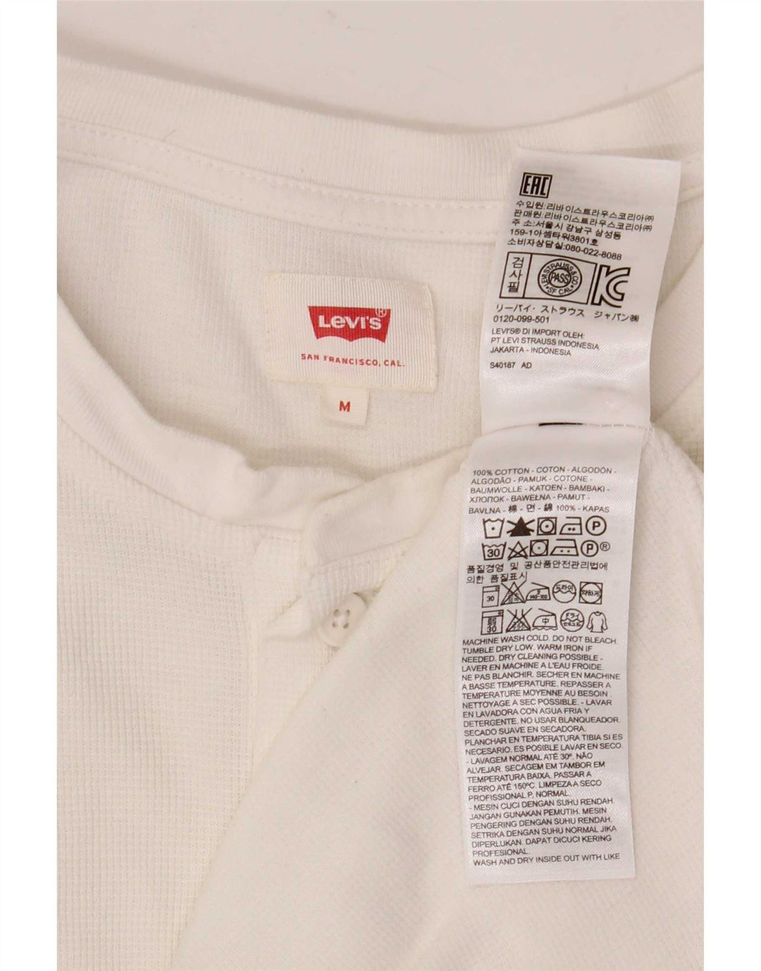 Męski top Levi's z długim rękawem, średniej wielkości, z białej bawełny