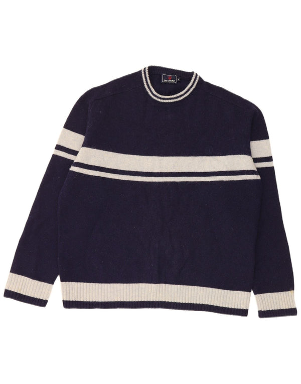 Ivy Oxford Męski sweter z okrągłym dekoltem XL Granatowa wełna z blokami kolorów