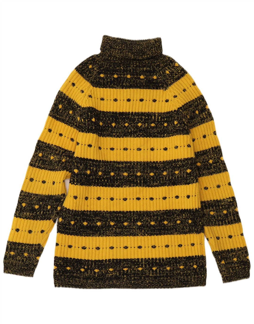 Sweter damski VINTAGE z wywijanym dekoltem UK 12 w średnie żółte paski