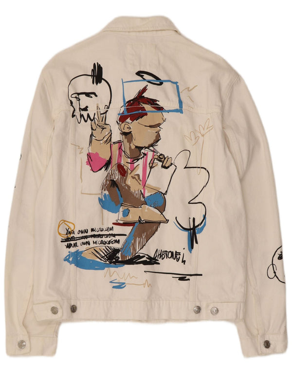 Męska kurtka jeansowa Zara Graphic UK 40, duża, biała, bawełniana