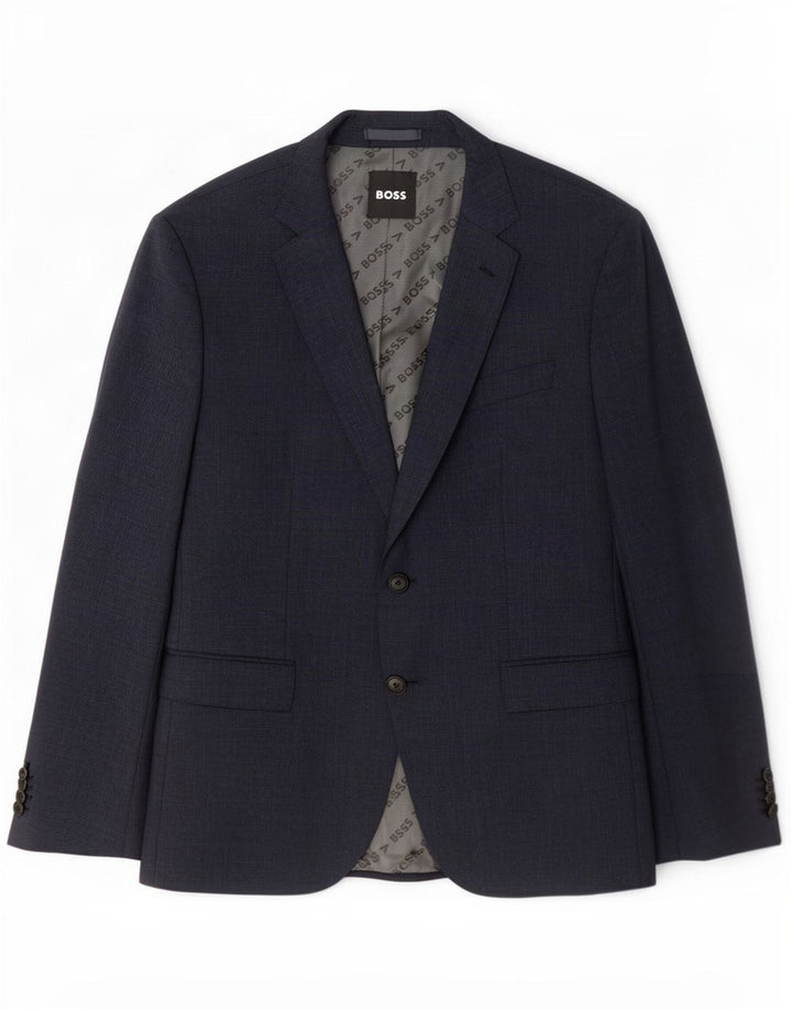 Męska marynarka zapinana na 2 guziki Hugo Boss UK 52 XL, granatowa, wełniana kratka