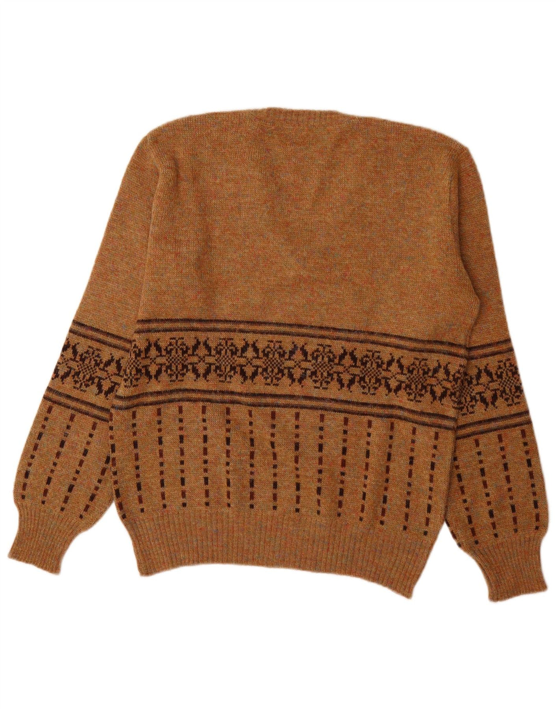 Męski sweter w stylu vintage z dekoltem w szpic, średnio brązowy, akryl Fair Isle