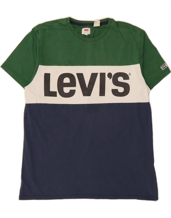 LEVI'S Mens Graphic T-Shirt Top Medium Multicoloured Colourblock Cotton Vintage Levi's and Second-Hand Levi's from Messina Hembry 
