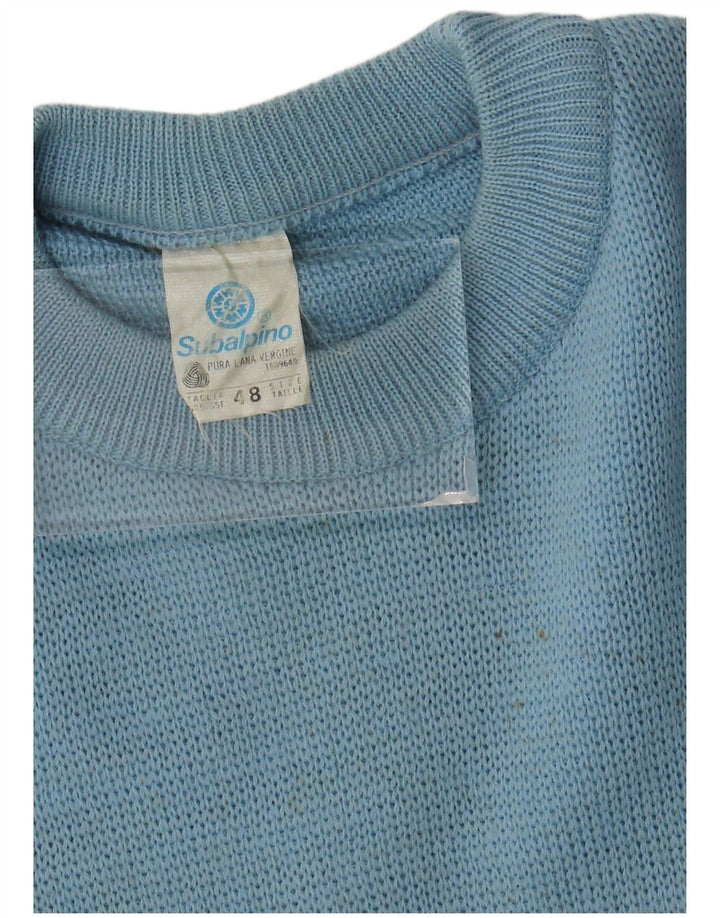 Vintage męski sweter z okrągłym dekoltem IT 48 Small Blue Colorblock