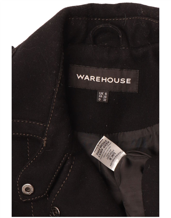 WAREHOUSE Womens Trench Coat UK 6 XS Black Wool