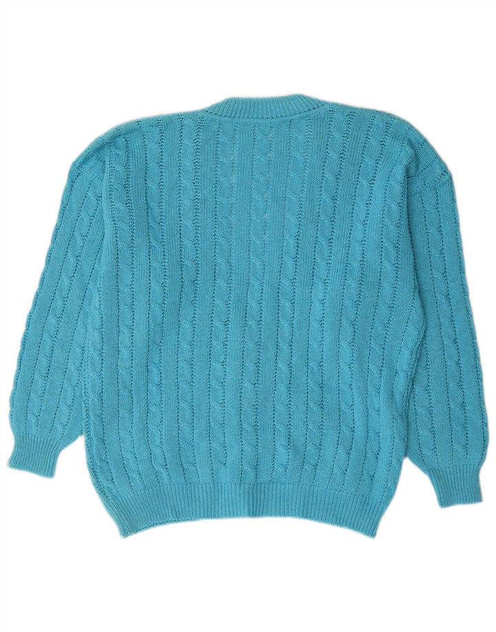 Vintage męski sweter rozpinany, duży niebieski