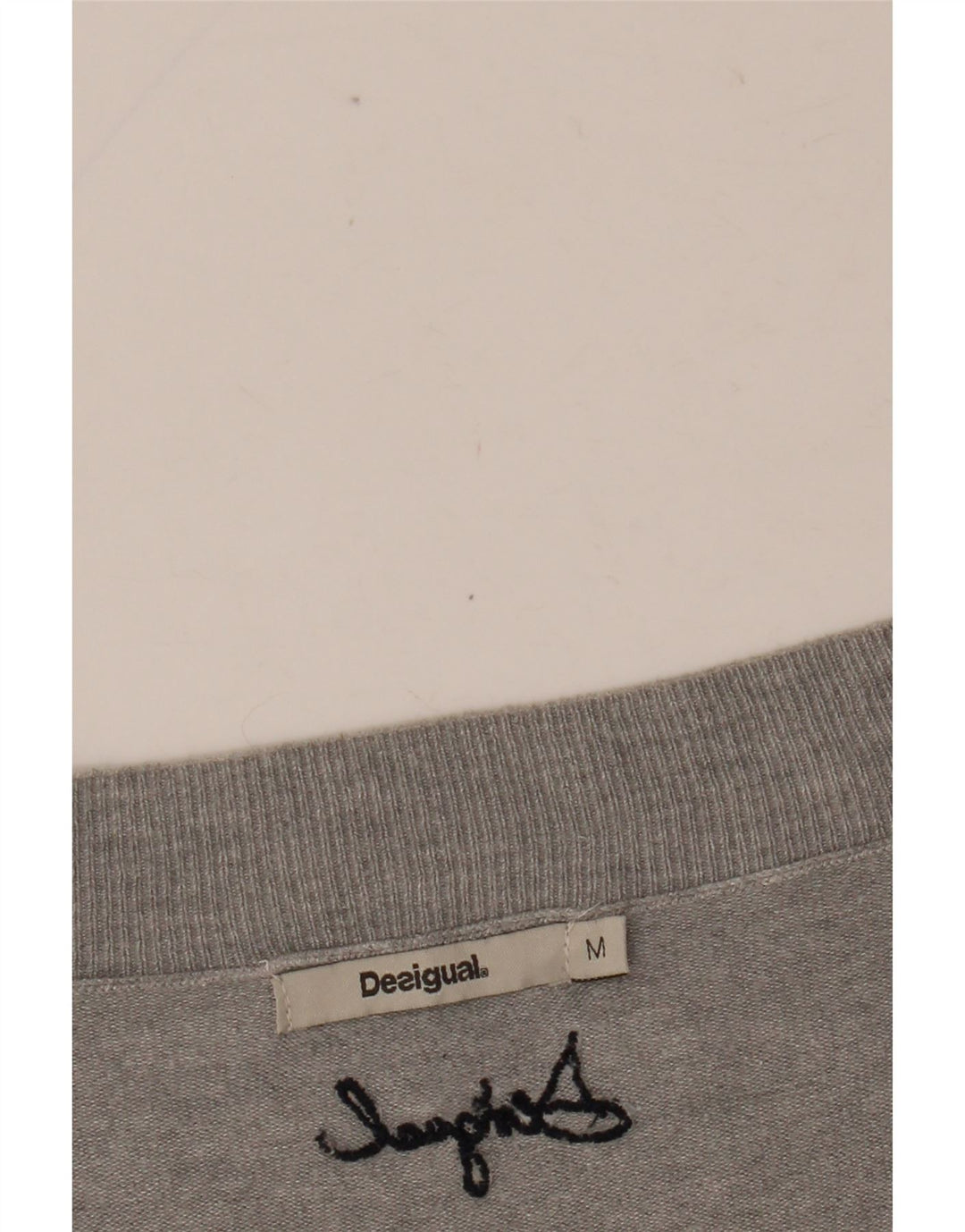 Damski sweter DESIGUAL z graficznym dekoltem w kształcie litery V, UK 14, średnio szary, w kwiaty