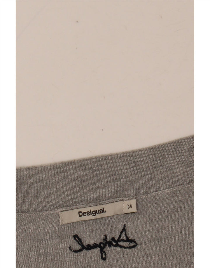 Damski sweter DESIGUAL z graficznym dekoltem w kształcie litery V, UK 14, średnio szary, w kwiaty