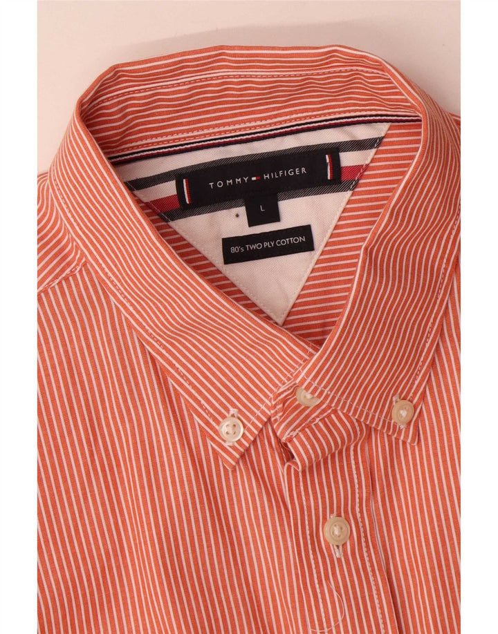Koszula męska Tommy Hilfiger, duża, bawełniana w pomarańczowe prążki
