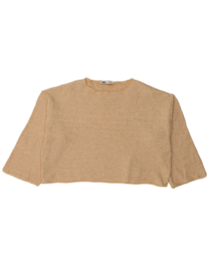 Damski sweter Zara Crop Oversize z dekoltem w łódkę UK 14 Średni Beż