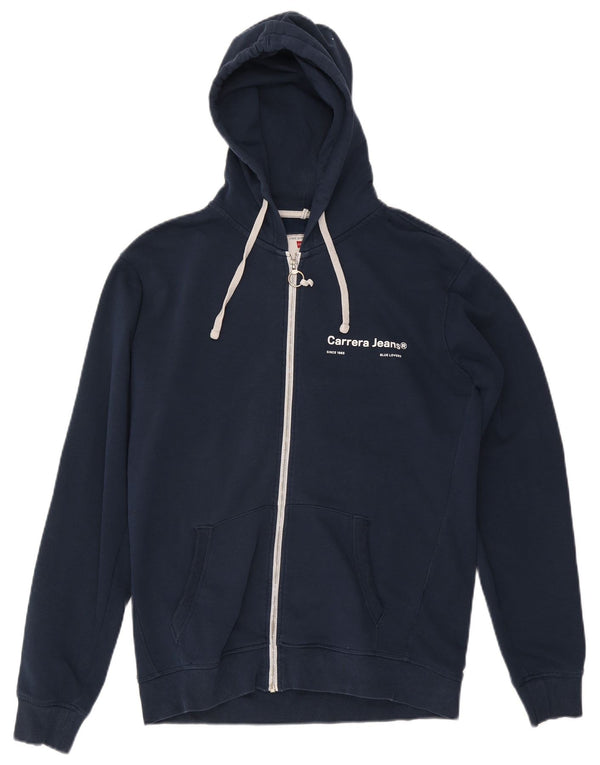 Carrera Mens Graphic Zip Hoodie Sweater Large Navy Blue Cotton