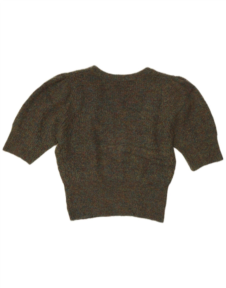 Damski sweter Zara z dekoltem w kształcie litery V, UK 14, średni khaki, nakrapiany