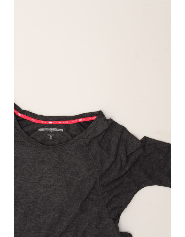 TOMMY HILFIGER Womens Oversized Top Long Sleeve UK 10 Small Grey Polyester Vintage Tommy Hilfiger and Second-Hand Tommy Hilfiger from Messina Hembry 