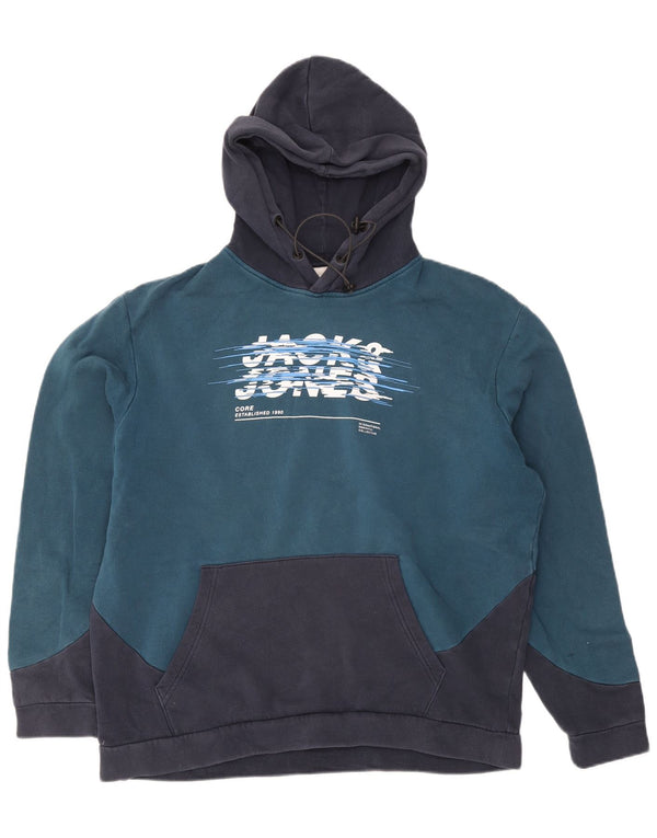 Męski sweter z kapturem Jack & Jones, 2XL, granatowy, bawełniany z blokami kolorów