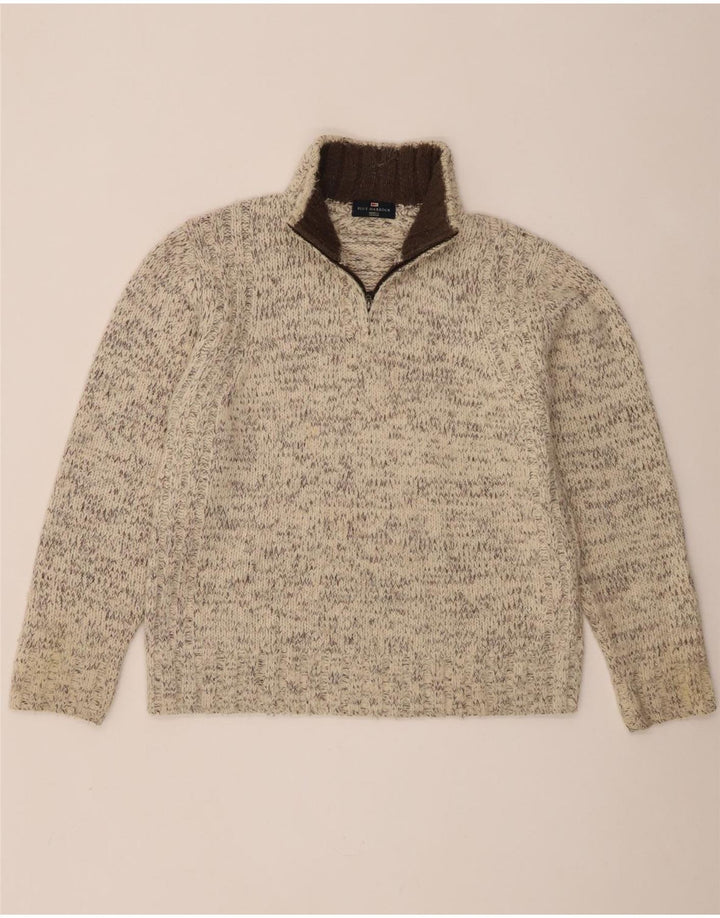 Męski sweter Marks & Spencer w kolorze niebieskim i zapinanym na zamek, średni kolor biały