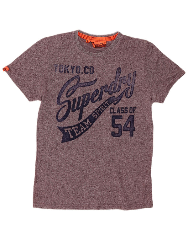 SUPERDRY Męski T-shirt z grafiką, duży, bordowy, nakrapiany bawełniany