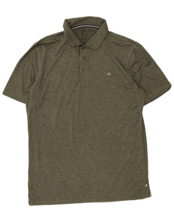 Męska koszulka polo Calvin Klein, średni, khaki, nakrapiany poliester