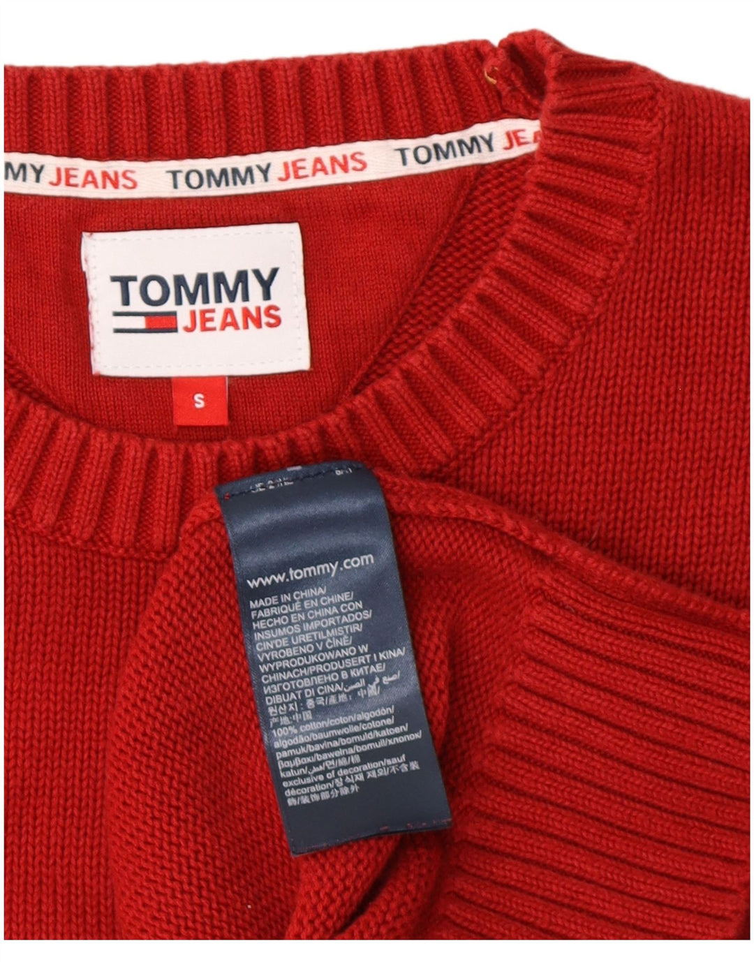 Męski sweter z okrągłym dekoltem Tommy Hilfiger, mały, czerwony, bawełniany