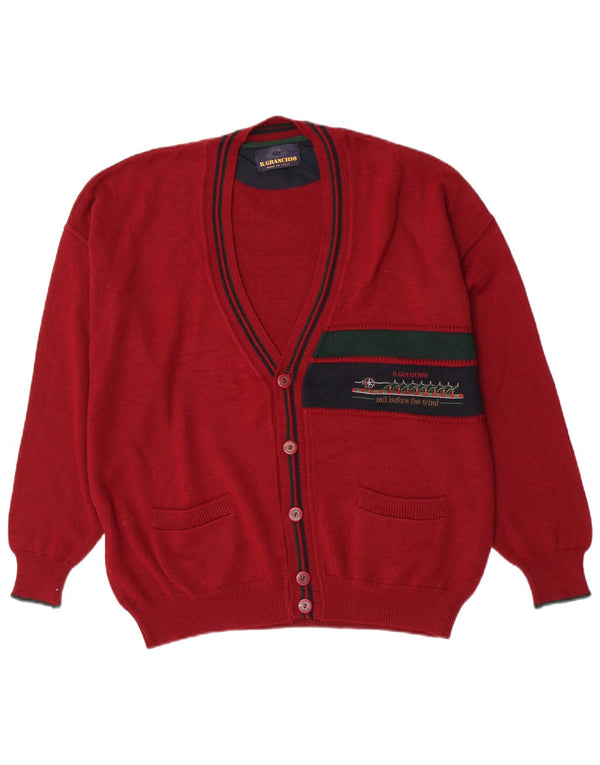 Il Granchio Męski sweter rozpinany XL Burgundowa wełna z blokami kolorów
