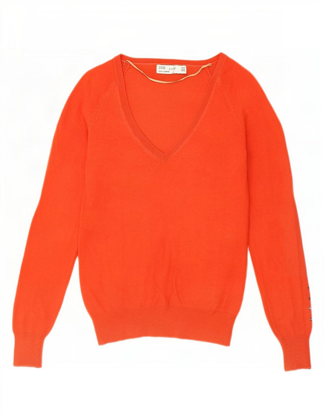 Sweter damski Zara z dekoltem w kształcie litery V, UK 12, średni pomarańczowy, bawełniany