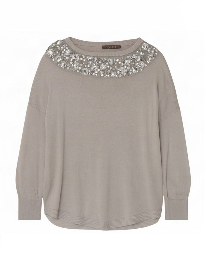 Damski sweter Oasis z dekoltem w łódkę UK 10 Small Szara wiskoza