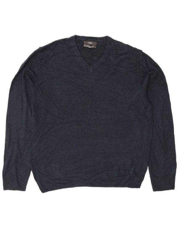 Marks & Spencer Męski sweter z dekoltem w kształcie litery V, XL, granatowy, akrylowy, klasyczny