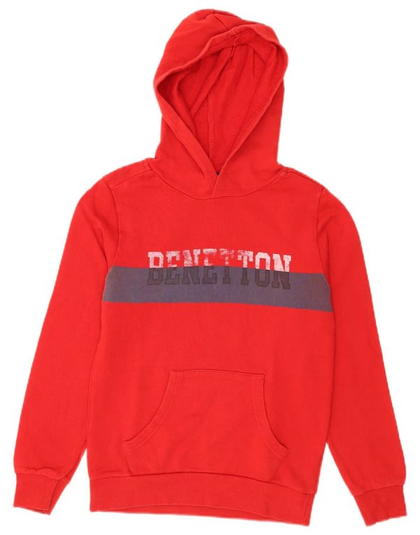 Chłopięcy sweter z kapturem i grafiką Benetton 10-11 lat XL, bawełniany, w kolorze czerwonym