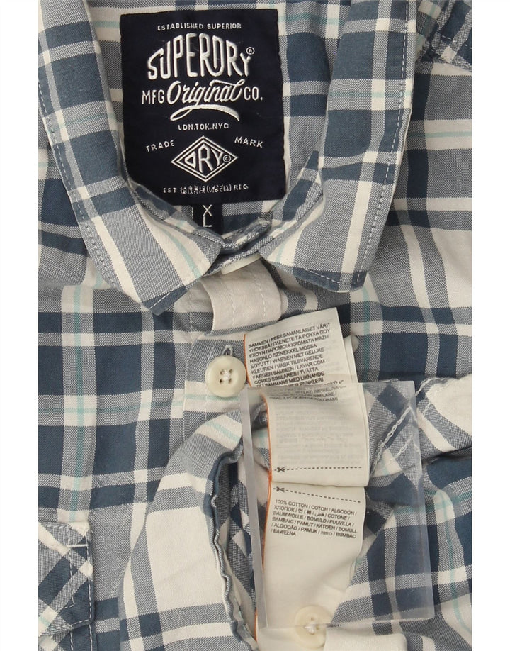 Męska koszula z krótkim rękawem Superdry XL, niebieska, bawełniana w kratkę