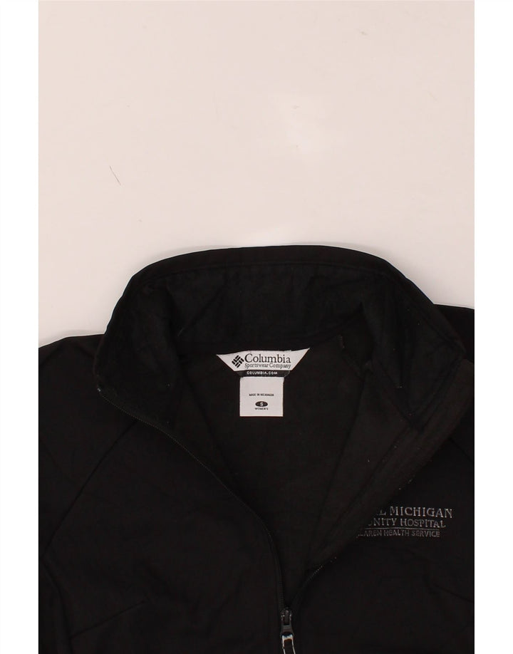 COLUMBIA Womens Graphic Windbreaker Jacket UK 10 Small Black Polyester Vintage Columbia and Second-Hand Columbia from Messina Hembry 