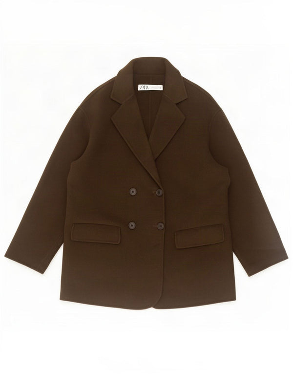 Zara Womens Oversized Double Breasted Blazer Jacket UK 10 Small Khaki Wool
