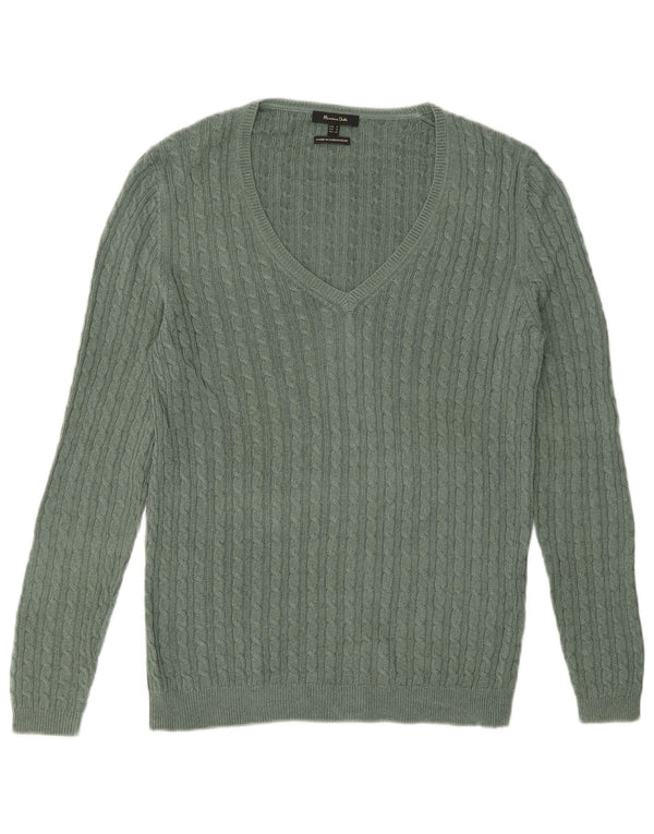 Massimo Dutti Womens V-Neck Jumper Sweater UK 10 Small Green Viscose