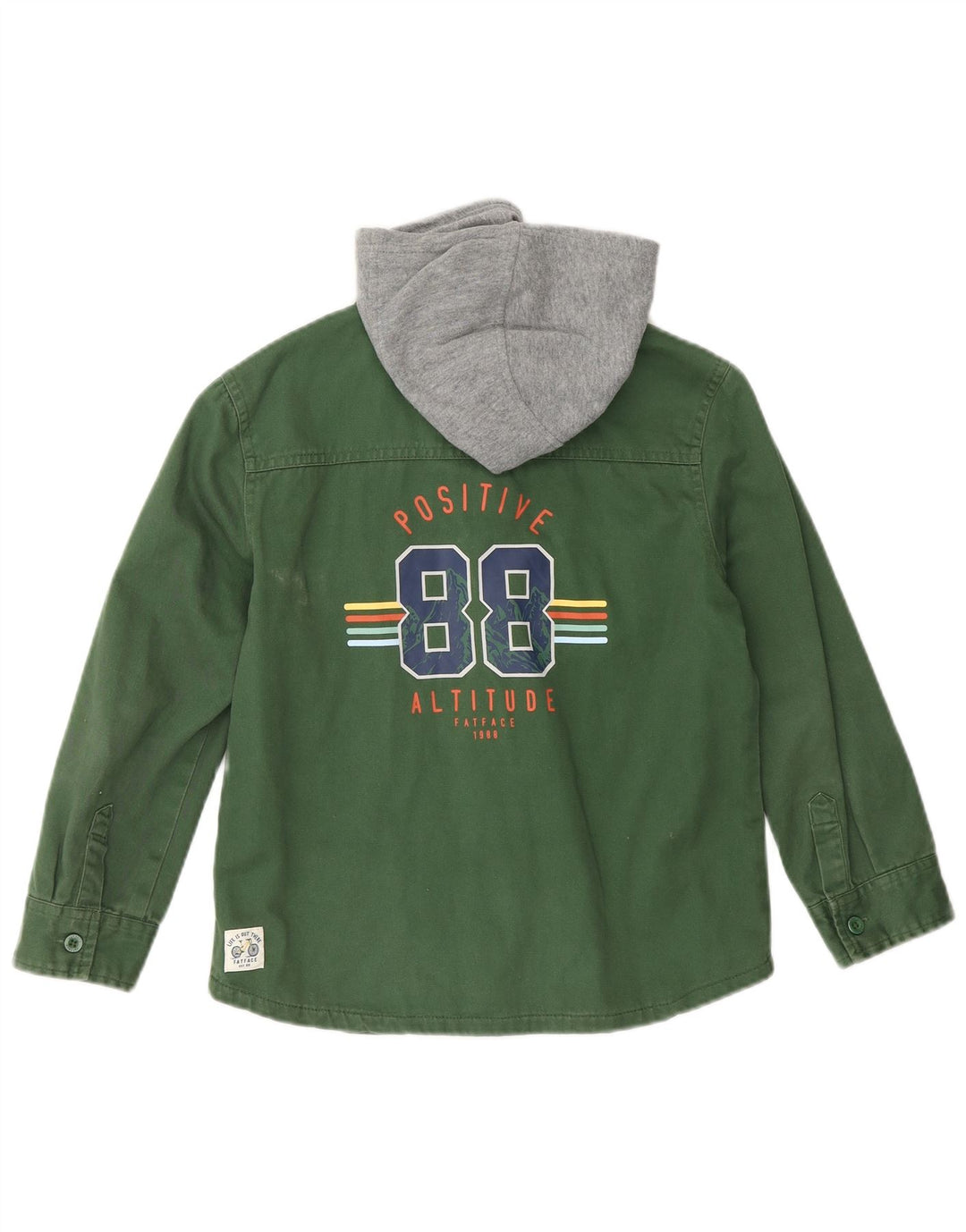 Chłopięca koszula dżinsowa drwal FAT FACE z kapturem, 7-8 lat, zielona, z blokami kolorów